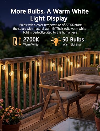 SUNSGNE 100FT Brown Outdoor String Lights, Shatterproof LED Globe String Lights with 50 G40 LED Bulbs, Waterproof Connectable Hanging Light for Backyard Patio Porch Balcony Party Decor, E12 Base - color: Warm White-Brown, size: 100FT