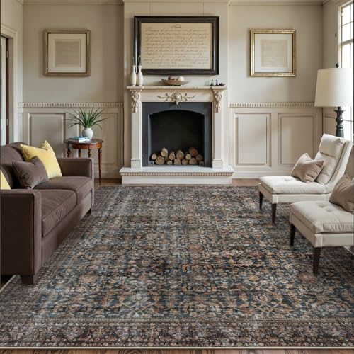 Collive Large Area Rug for Living Room 10x14, Machine Washable Antique Distressed Rugs for Bedroom, Soft Non-Slip Low Pile Indoor Floor Accent Carpet for Office Dining Room - Brick - color: Antique, size: 10' x 14' (Rectangular)