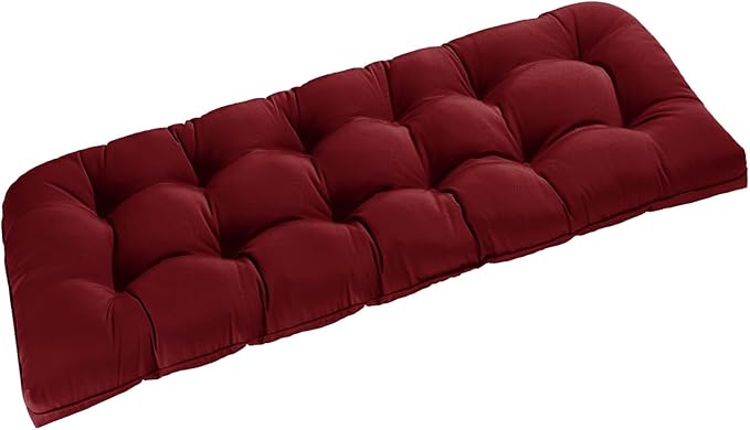 downluxe Outdoor Bench Cushion for Patio Furniture, Water Resistant Tufted Overstuffed Porch Swing Cushions, Thick Outdoor Loveseat Cushions, 59" x 18" x 5", Burgundy, Set of 1