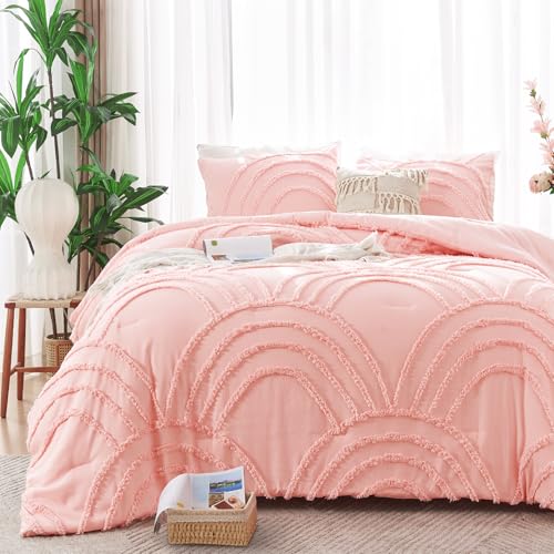 ENJOHOS Pink Twin/Twin XL Comforter Bedding Set for College Girls - Tufted Extra Long Twin Comforter with Rainbow Design, Cute Dorm Bedding for All Season, Lightweight Fluffy Bed Set - color: Pink Comforter, size: Twin/Twin XL