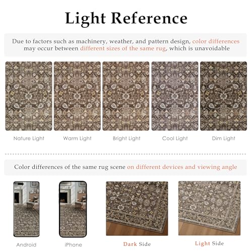 2x3 Brown Washable Vintage Area Rug for Living Room Soft Floral Non Slip Throw Rug Modern Low Pile Stain Resistance Doormat Distressed Carpet Entrance Dinning Laundry Room Kitchen Bathroom - color: Neutral | Brown, size: 2'x3'