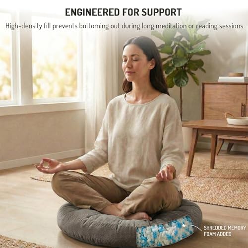 Meditation Floor Pillow Set of 2, Round Large Pillows Seating for Adults, Tufted Corduroy Cushion for Tatami Living Room, Grey, 22 Inch - color: Round | Grey | 2 Pack, size: 2 Pack