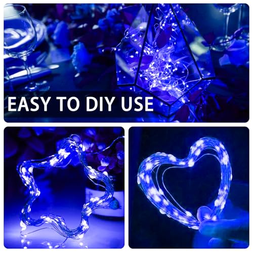 12 Pack Blue Fairy Lights Battery Operated, 7ft 20 LED Mini String Twinkle Lights for Easter Christmas Halloween Mason Jars Centerpiece Table Decorations (12, Blue) - color: Blue