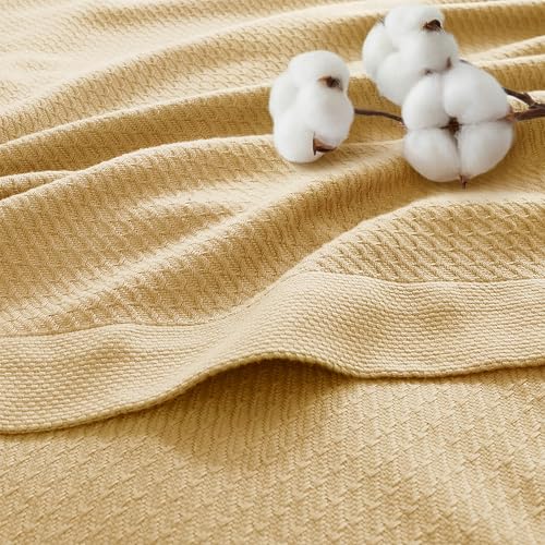 Madison Park 100% Egyptian Cotton Lightweight Summer Blanket, Breathable Waffle Knit Design, Soft Cozy All-Season Throw for Bed, Couch or Sofa, Mustard Yellow Twin Size (66"x90") - color: Mustard, size: Twin