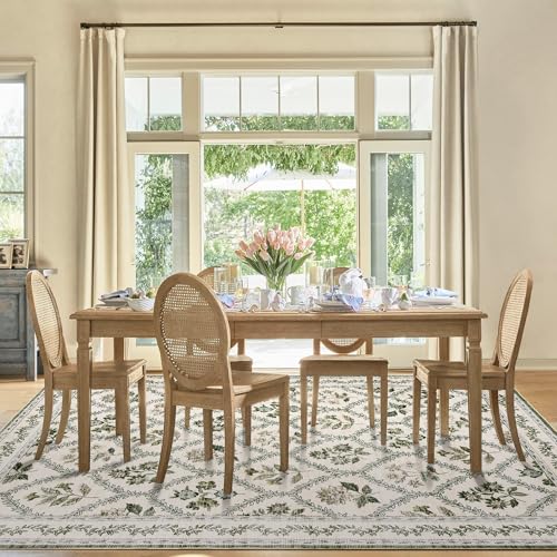 9x12 Olive Green Area Rugs Washable Rug for Living Room Big Bedroom Faux Wool Soft No Slip Floral Emerald Hunter Green and Beige Boho Vintage Extra Large Carpet for Dining Room Under Table 9x12 - color: Olive / Beige, size: 9' x 12' (Rectangular)