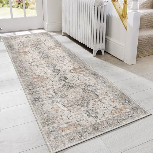 GENIMO 5X7 Area Rugs for Living Room, Machine Washable Non Slip Vintage Area Rugs, Low Pile Lightweight Print Rug for Bedroom, Dining Room, Home Office, Light Taupe Brown - color: Taupe, size: 5' x 7' (Rectangular)