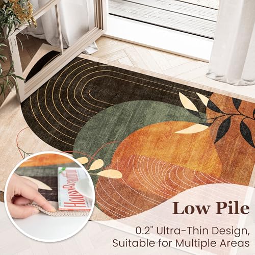 MUJOO Washable 2x6 Runner Rugs for Kitchen Hallway Bedside Bathroom Laundry Room Bedroom Floor,Boho Long Area Rug Non Slip Carpet Throw Rug Mid Century Modern Abstract Botanical Geometric Terracotta - color: Terracotta（modern）, size: 2' x 6' (Rectangular)