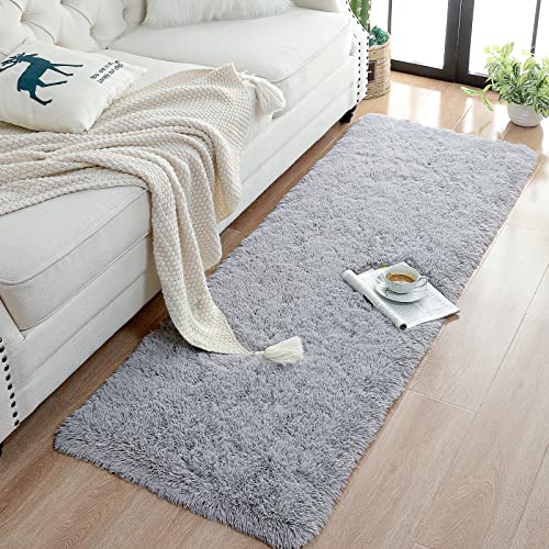 Chicrug Soft Runner Rugs for Bedroom Living Room Plush Fluffy Rug 2x6 Feet, Shag Furry Area Rug Carpet Non Shedding for Nursery Children Kids Girls Room Home Decorative, Grey - color: Grey, size: 2' x 6' (Runner)