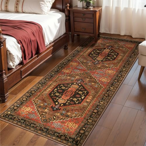 Ciicool Washable Non Slip Runner Rug, 2x6ft Hallway Rug Vintage Kitchen Rugs Red Carpet for Entrance Bedroom Bedside Living Room Kitchen Laundry Bathroom Decor - color: Red/Gold, size: 2' X 6' (Runner)
