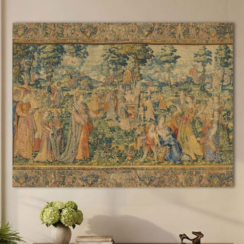 LATETOMT Medieval Tapestry Wall Hanging 80x60in, Renaissance Noble Gathering Wall Decor, Vintage Polyester Wall Tapestry for Living Room Bedroom Dorm LTMTAYW443 - color: Brown-2, size: 80"L x 60"W