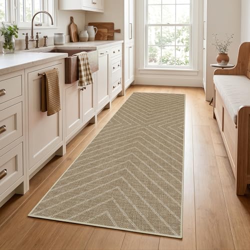 Garvee Easy Jute 2x6 Kitchen Runner Rug, Washable Rugs for Entryway Non Slip Outdoor Indoor Hallway Rug, Farmhouse Striped Morden Ultra Thin Non Shedding Carpet for Entry Bedroom Laundry 2'x6' - color: Striped|jute, size: 2' x 6' (Runner)