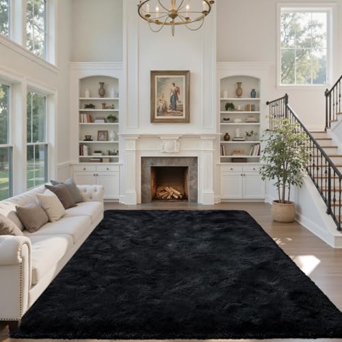 5x7 Black Area Rugs for Living Room, Large Fluffy Shag Bedroom Rugs Non-Slip, Ultra Soft Plush Carpet for Nursery Kids PlayRoom Dorm Office Indoor Modern Carpets - color: A-black, size: 5' X 7' (Rectangular)