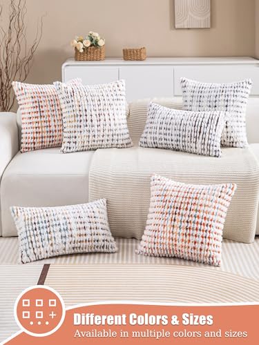Decorative Boho Pillow Covers Set of 2-18x18 Inch Tufted Farmhouse Boho Throw Pillows for Couch, Neutral Chenille Fluffy Accent Pillowcase for Bed Living Room, Bedroom Sofa, Blue Green - color: Blue, size: 18" x 18" (Pack of 2)