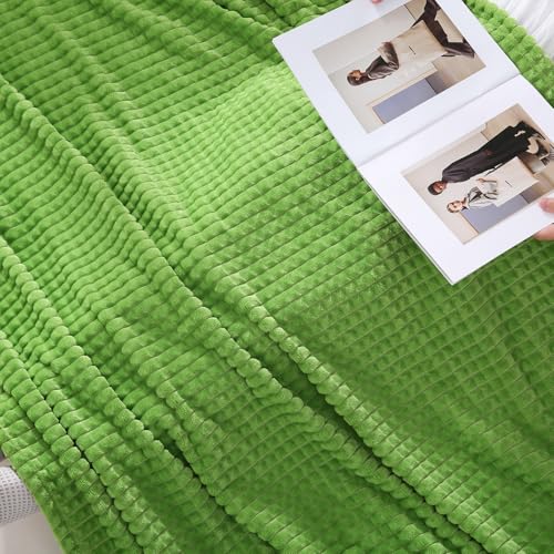 Puncuntex Flannel Fleece Throw Blanket Apple Green 50"×60",Super Soft Plush Cozy Blanket with Square Grid Design Luxury for Couch Sofa Chair - color: Apple Green, size: 50"×60"