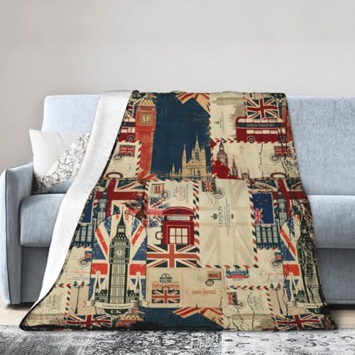 British Culture Throw Blanket, Vintage England Buildings London Culture Element Retro Warm Cozy Flannel Soft Blanket for Couch Chair Sofa Bed Bedroom Living Room Car for All Season 30"x 40" - color: Country03, size: 30X40 inch
