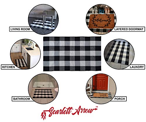 Buffalo Plaid Rug 28" x 43" - Indoor/Outdoor Black and White Checkered Rug - Area Rugs for Layered Door Mats Washable Carpet for Porch/Kitchen/Farmhouse - Washable Thick Plaid Hand-Woven Fabric