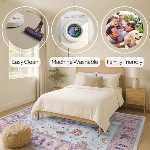 Fame Rugs Pink Beige Modern Oushak Rug 2'6"x10, Vintage Turkish Colorful Oriental Antique Inspired Foldable Long Washable Runner Rugs, Luxury Living Room Bedroom (390PP, 2'6" x 10') - color: 390pp, size: 2'6" x 10' (Runner)