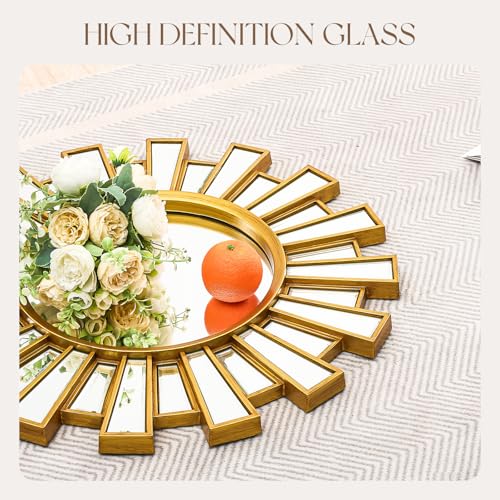Uniclinens Modern Round Sunburst Mirror Gold - Large Boho Sunburst Mirror Wall Decor,Circle Sun Wall Decor for Bedroom Living Room Hallway Bathroom Entrance,24"