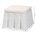 Bali & pari Palm Bohemian White Scallop Rattan Ottoman - color: White