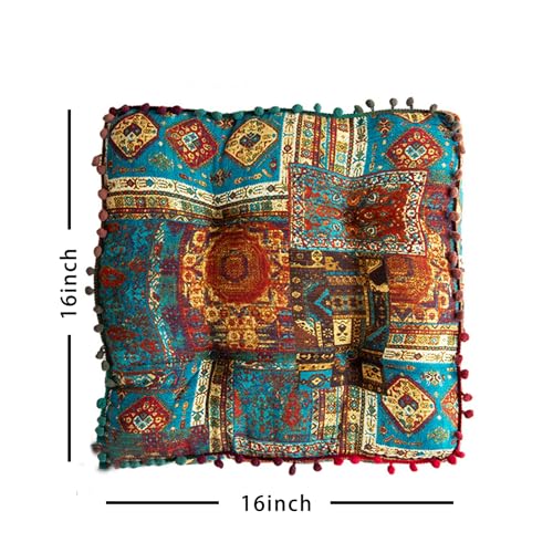 ELEFOCUS Blue Bohemian Seat Cushion,Indoor Boho Chair Cushions for Dining Chairs，Square Chair Pad，Decorative Seat Cushions for Kitchen Chairs(Blue Square B 16X16) - color: Blue Square B 16x16