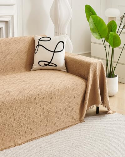 AIVIA Couch Cover Sheet Blanket, Oversized Covers for 3 Cushion Sofa, Large Furniture Decoration Slipcovers, L-Shape U-Shaped Sectional Protector for Cats Dogs Pets (Khaki, 71” x 118”) - color: Khaki, size: 71” x 118”