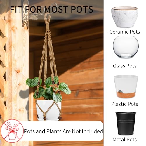 Macrame Plant Hanger - Fits 4-13 Inch Pots, 35"/29"/23" Different Sizes Set, Hanging Planter Holder for Indoor Outdoor, Cotton Rope Boho Home Decor, Brown - color: Brown, size: 35+29+23in