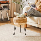 YMYNY Pouf Ottoman, Handmade Natural Water Hyacinth, Pastoral Style Footrest, Footstool with 4 Metal Legs Round Vanity Stool for Bedroom, Hallway, Living Room 12.59"L×12.59"W×17.71"H White UHBD029W - color: White
