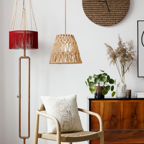8 Pcs Small Rattan Bell Lamp Shade 5.9 x 5.7 Inch Handwoven Wicker Chandelier Barrel shades Boho Replacement Shades for Pendant, Table, Floor, and Sconce Lamps (Fitter 1.57")