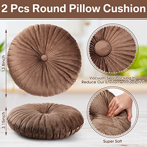 Namalu 2 Pcs Round Throw Pillow 13.8 Inch Decorative Round Velvet Floor Pillows Pumpkin Throw Pillows with Center Button for Thanksgiving Home Decor Living Room Sofa Couch Bed Chair (Coffee) - color: Coffee
