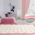 Drydiet Rug Boho Area Rugs 4'x6' Cute Sweet Scalloped Throw Rugs Aesthetic Soft Bedroom Carpet for Living Room Dining Playroom Nursery Family Indoor Dorm(Pink Bow) - style: Pink Bow