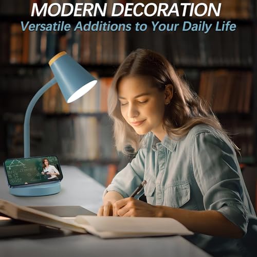 EJIAXIN Desk Lamps for Home Office - Small LED Desk Lamp Touch Dimmable Reading Light for College Dorm Room - Adjustable Flexible Gooseneck Table Lamp for Bedside Bedroom Nightstand Blue - color: Blue