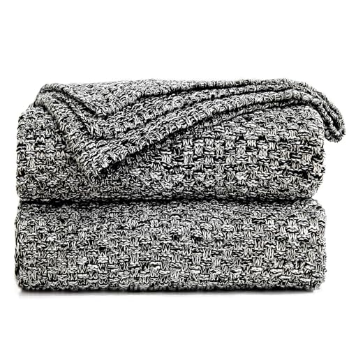 Longhui bedding 100% Cotton Knitted Throw Blanket – Black White, Soft & Cozy, Machine Washable, 51"x63" – Perfect for Living Room, Couch, Sofa, Bed or Travel - color: Black White, size: 51" x 63", Standard