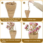 CITYES 2 Pcs Hanging Basket for Wall Conical Hanging Wicker Basket with Hemp Rope Handmade Wall Planter for Garden Home Flowers Planters Boho Decor Front Door Porch Entryway (Flowers Not Included)