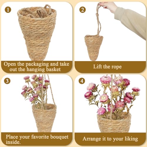 CITYES 2 Pcs Hanging Basket for Wall Conical Hanging Wicker Basket with Hemp Rope Handmade Wall Planter for Garden Home Flowers Planters Boho Decor Front Door Porch Entryway (Flowers Not Included)