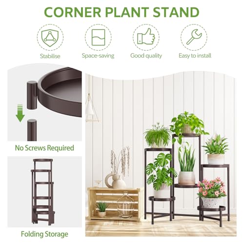 iDavosic.ly 6 Tier Large Plant Stand Indoor, 10 Inch Wide Tall Corner Metal Plant Stands Outdoor for Multiple Plants, Folding Tiered Flower Display Holder Rack Shelf, Violet Bronze - color: Violet Bronze, size: 6 Tiers