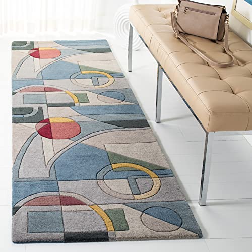 SAFAVIEH Rodeo Drive Collection Runner Rug - 2'3" x 18', Blue & Multi, Handmade Mid-Century Modern Abstract Wool, Ideal for High Traffic Areas in Living Room, Bedroom (RD845B) - color: Blue/Multi, size: 2'3" x 18' (Runner)