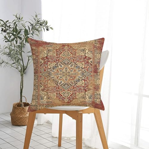 Boho Pillow Covers 18x18 Orange Ethnic Flower Throw Pillows Cover | Set of 2 Outdoor Fall Linen Decorative Pillow Cases Vintage Farmhouse Cushion Cover for Bed Living Room Couch Sofa Decor - color: Orange Boho, size: 18" x 18" (Pack of 2)