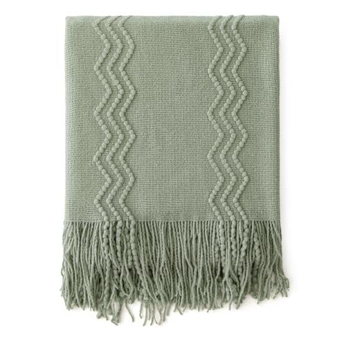 MIULEE Sage Knitted Throw Blanket for Couch Boho Green Textured Cozy Woven Decorative Farmhouse Blanket with Tassels for Sofa Chair Bed Living Room, Lightweight Spring Home Decor 50"x60" - color: Sage, size: 50" x 60"