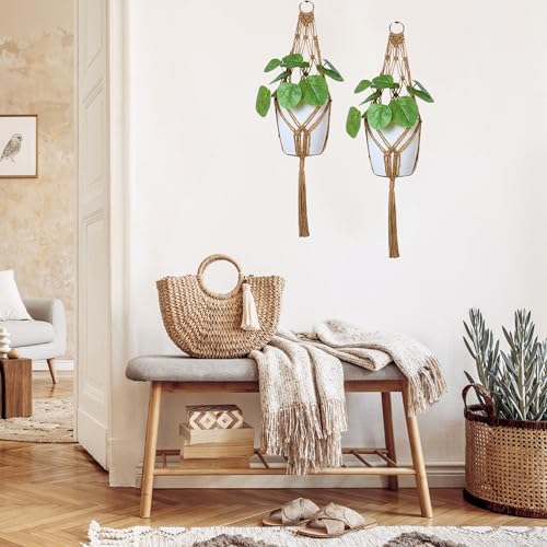 6inch Hanging Planters for Indoor Plants with Self-Watering Pots, Macrame Wall Plant Hanger | Small Macrame Plant Hanger with Pot, Hanging Wall Planter (2 Pack, 6-inch Pots) - size: Large