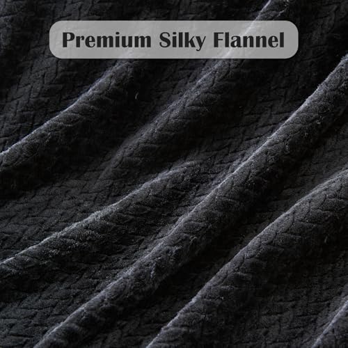NEWCOSPLAY Super Soft King Blanket Black Premium Silky Flannel Fleece Leaves Pattern Lightweight Bed Blanket All Season Use (Black, King(90"x110")) - color: Black, size: King(90"x110")