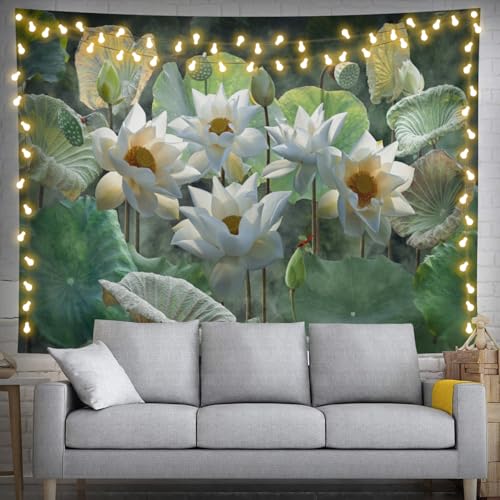 Keiutexe Lotus Flower Tapestry 80" X 60" Wall Hanging Party Decorations Home Decor For Bedroom Living Room Dorm (200 X 150cm) - color: Lotus Flower, size: 80 X 60 Inch