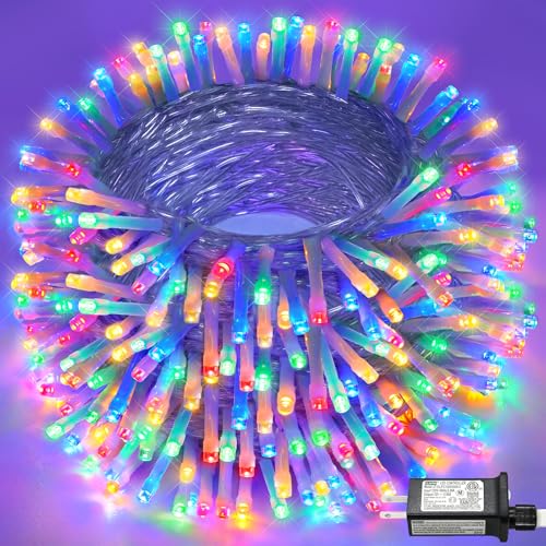 165FT 500 LED Outdoor String Lights, Plug in Christmas Lights Indoor Waterproof, 8 Modes Clear Wire String Lights for Outside Bedroom Patio Garden Party Xmas Holiday Decorations, Multicolor - color: Multicolor, size: 165ft 500LED