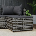Gray Patio Footrest, Modern Outdoor Ottoman for Garden, Square Poly Rattan Woven Finish, Adjustable Feet, Weather-Resistant, 21.7 in. Wide Lounge Pouf