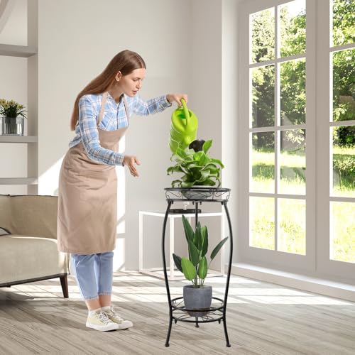 Plant Stand Indoor Outdoor 27.1'', 2 Tier Tall Metal Plant Stands, Heavy Duty Rustproof Corner Flower Potted Rack for Planter Holder Home Patio Balcony Garden -Black