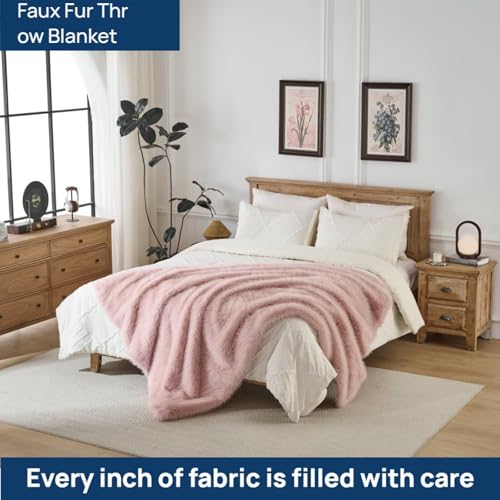 Luxury Fluffy Faux Fur Throw Blanket, Thick Silky Fuzzy Cozy Blanket, Plush Blankets for Couch, Sofa, Chair, Bed - Pink, 60x80 Inches - color: Pink, size: Twin (60" x 80")