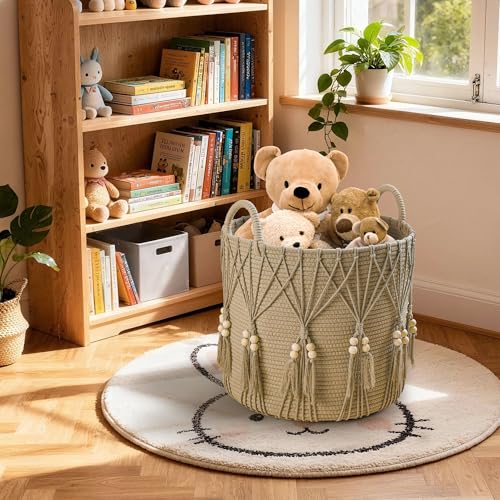 Blanket Basket for Living Room Decor Storage Basket for Toy Organizer Boho Decor Baskets for Modern Farmhouse Decor Small Laundry Basket for Bedroom and Laundry Room Organization,Natural - color: Natural