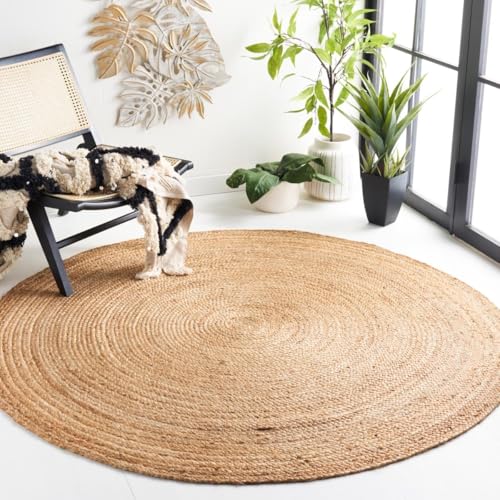 SAFAVIEH Area Rug 3' Round - Cape Cod Collection- Natural Brown, Handmade Braided Flat Weave Jute (CAP252A) - size: 3' (Round)