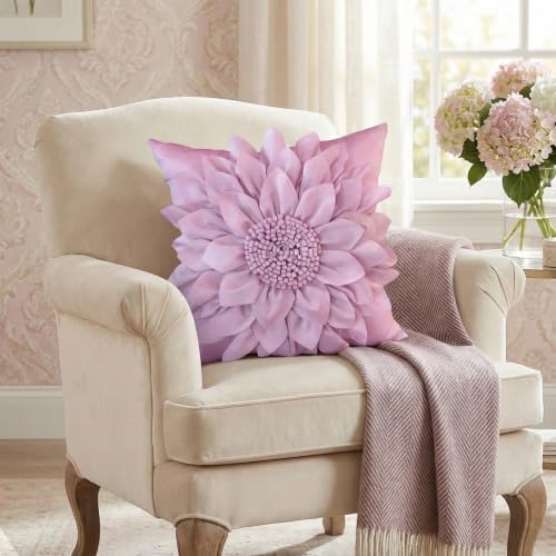 Bella's Giftshop 3D Sunflower Decorative Throw Pillow Covers for Bed Sofa Couch Chair, Accent Floral Taffeta Cushion Cover, Handmade Pillow Cases Living Room Decor, 17x17 Inch-Purple/Lavender - color: Purple