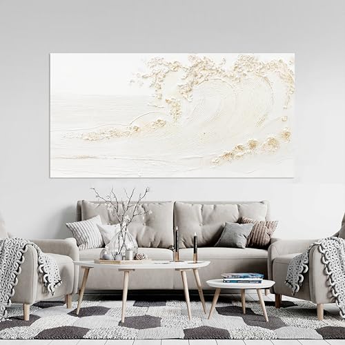 Canvas Wall Art Decor Modern Wall Art Pictures for Living Room Canvas Art Wall Decor Modern White Wall Art Prints Silent Waves Large White Artwork for Walls Bedroom Office Kitchen Wall Decor 24" X 48" - color: White, size: 48"L x 24"W