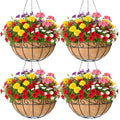 4 Pack 10 Inch Hanging Baskets for Plants Outdoor Metal Hanging Planter Basket with Coco Coir Liner Hanging Flower Baskets Hangings Flower Pots Holder for Garden, Patio(Flower) - size: 10 Inch, style: English